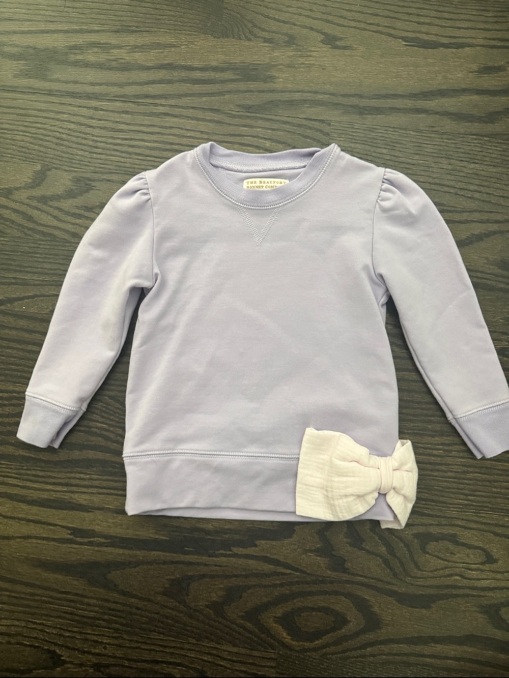 The Beaufort Bonnet Company Lilac Girls' Sweatshirt with Cream Bow